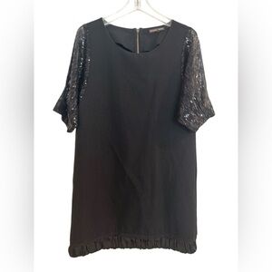 Collective Clothing Black Sequin Sleeve Midi Summer Wedding Guest Dress Size M